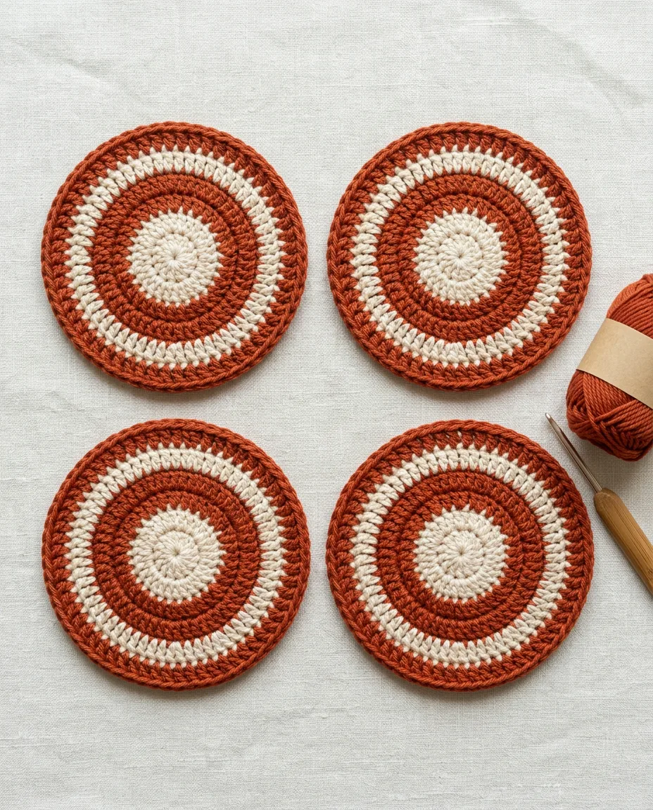 Four flat circles of 7 rounds each, about 4 inches across.
