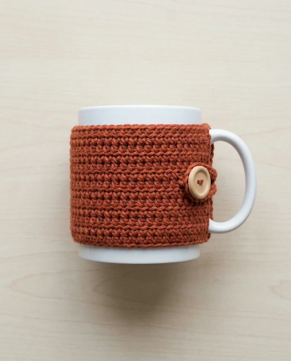 A 9 inch strip of half double crochet with a button loop, leaving a gap for the handle.